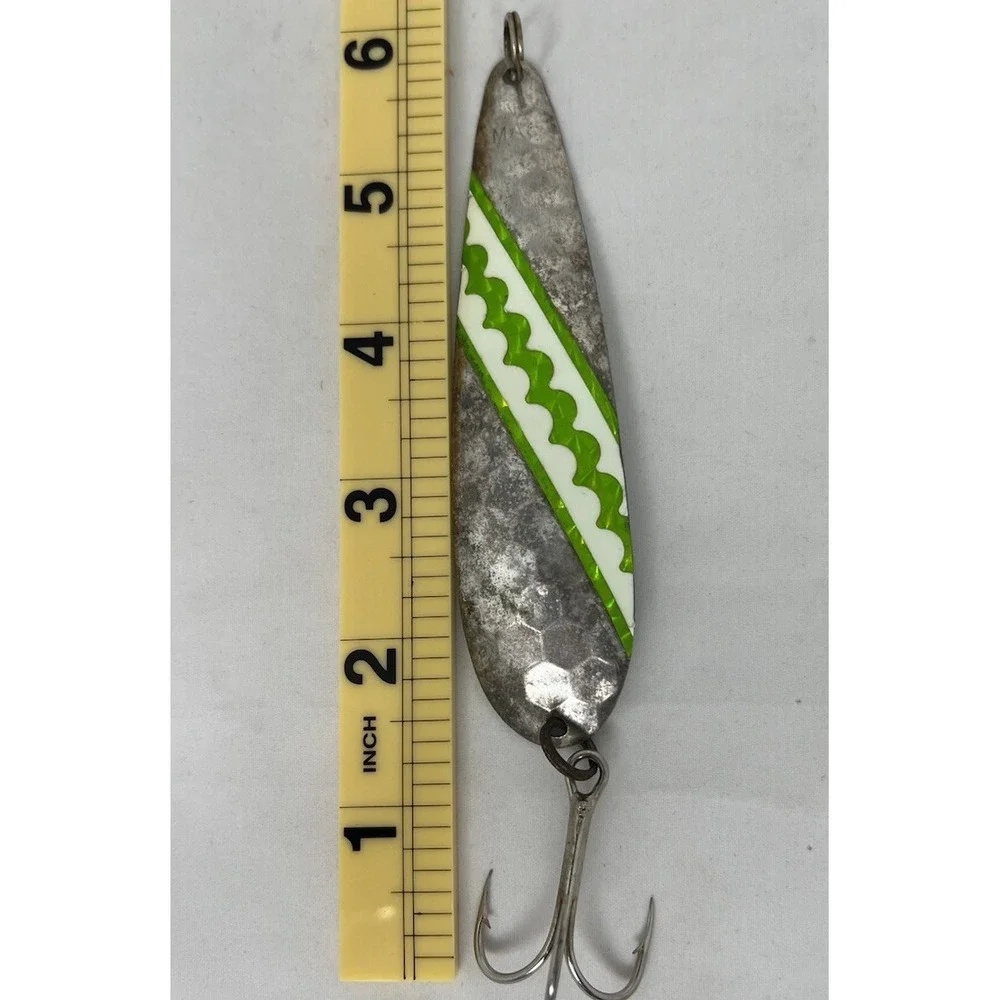 Vintage NK Mag Hammered Trolling Spoon Lure Green White Salmon Pike 5